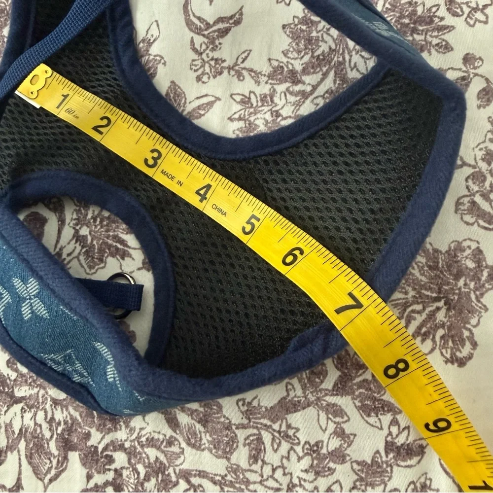 Designer-Style Blue Monogram Dog Harness and Leash Set